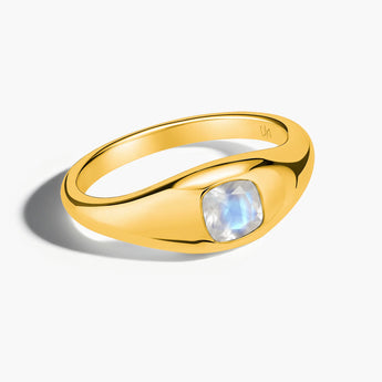 Cushion Moonstone Signet Ring - Monolith 18KT Yellow Gold Vermeil Front View
