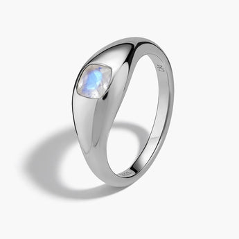 Cushion Moonstone Signet Ring - Monolith 925 Sterling Side View