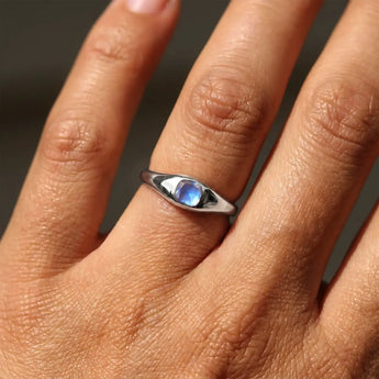 Cushion Moonstone Signet Ring - Monolith 925 Sterling Silver Model Shot
