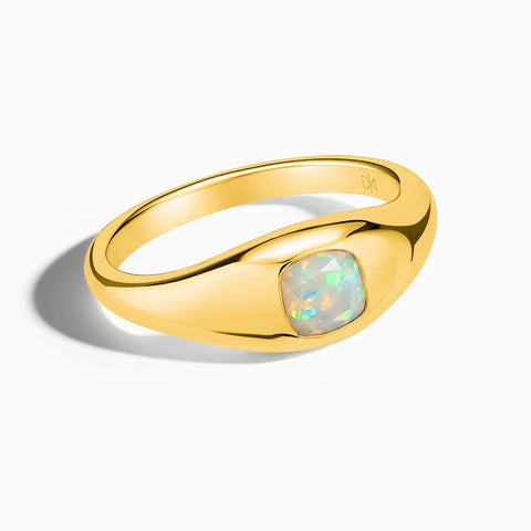 Cushion Opal Signet Ring - Monolith 18KT Yellow Gold Vermeil Front View