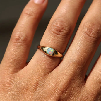 Cushion Opal Signet Ring - Monolith 18KT Yellow Gold Vermeil Model Shot