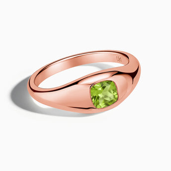 Cushion Peridot Signet Ring - Monolith 18KT Rose Gold Vermeil Front View