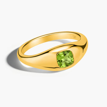 Cushion Peridot Signet Ring - Monolith 18KT Yellow Gold Vermeil Front View