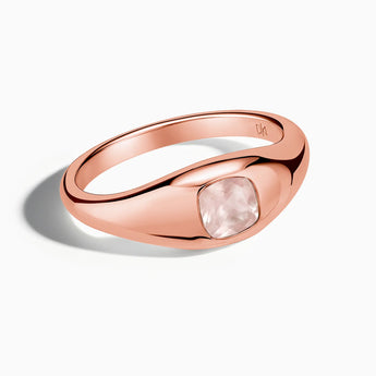 Cushion Rose Quartz Signet Ring - Monolith 18KT Rose Gold Vermeil Front View