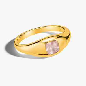 Cushion Rose Quartz Signet Ring - Monolith 18KT Yellow Gold Vermeil Front View
