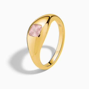 Cushion Rose Quartz Signet Ring - Monolith 18KT Yellow Gold Vermeil Side View