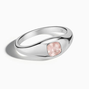Cushion Rose Quartz Signet Ring - Monolith 925 Sterling Front View