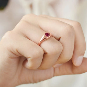 Cushion Ruby Signet Ring - Monolith 18KT Rose Gold Vermeil Model Shot