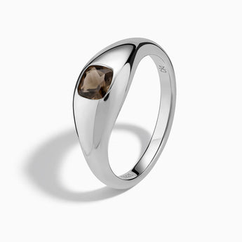 Cushion Smoky Quartz Signet Ring - Monolith 925 Sterling Side View