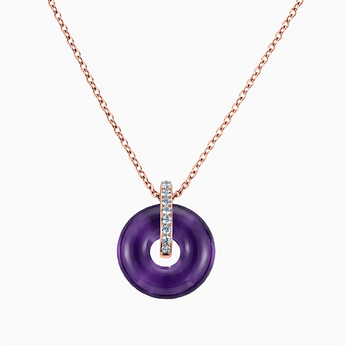 Donut Amethyst Pave Bar Necklace - Origin Loop 18KT Rose Gold Vermeil Front View