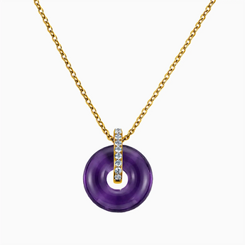 Donut Amethyst Pave Bar Necklace - Origin Loop 18KT Yellow Gold Vermeil Front View