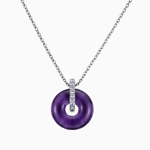 Donut Amethyst Pave Bar Necklace - Origin Loop 925 Sterling Front View