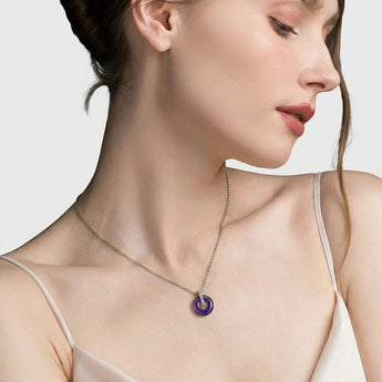 Donut Amethyst Pave Bar Necklace - Origin Loop 925 Sterling Model Shot