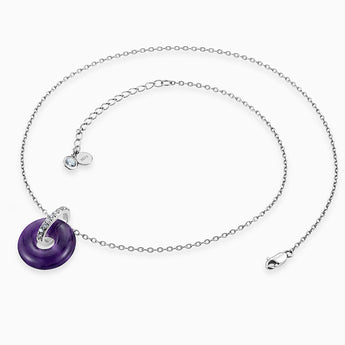Donut Amethyst Pave Bar Necklace - Origin Loop 925 Sterling Side View