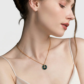 Donut Bloodstone Pave Bar Necklace - Origin Loop 18KT Rose Gold Vermeil Model Shot