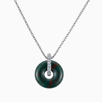 Donut Bloodstone Pave Bar Necklace - Origin Loop 925 Sterling Front View