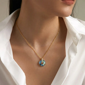 Donut Labradorite Pave Bar Necklace - Origin Loop 18KT Yellow Gold Vermeil Model Shot