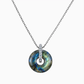 Donut Labradorite Pave Bar Necklace - Origin Loop 925 Sterling Front View