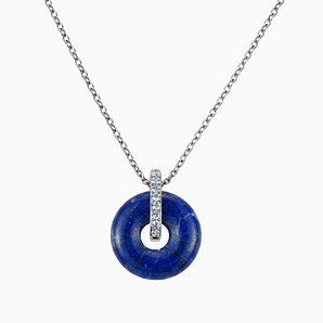 Donut Lapis Lazuli Pave Bar Necklace - Origin Loop 925 Sterling Front View