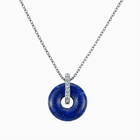 Donut Lapis Lazuli Pave Bar Necklace - Origin Loop 925 Sterling Front View