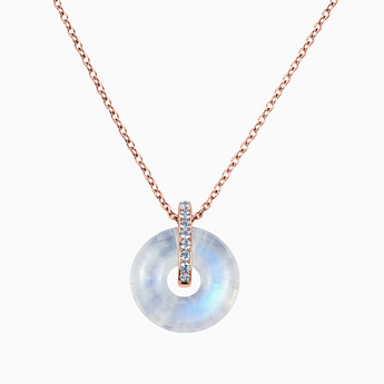Donut Moonstone Pave Bar Necklace - Origin Loop 18KT Rose Gold Vermeil Front View