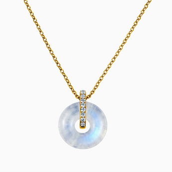 Donut Moonstone Pave Bar Necklace - Origin Loop 18KT Yellow Gold Vermeil Front View