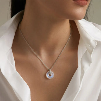 Donut Moonstone Pave Bar Necklace - Origin Loop 925 Sterling Model Shot