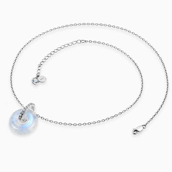 Donut Moonstone Pave Bar Necklace - Origin Loop 925 Sterling Side View