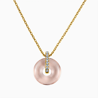 Donut Morganite Pave Bar Necklace - Origin Loop 18KT Yellow Gold Vermeil Front View