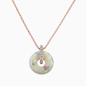 Donut Opal Pave Bar Necklace - Origin Loop 18KT Rose Gold Vermeil Front View