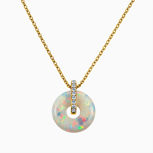 Donut Opal Pave Bar Necklace - Origin Loop 18KT Yellow Gold Vermeil Front View