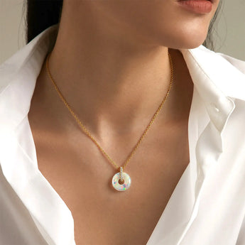 Donut Opal Pave Bar Necklace - Origin Loop 18KT Yellow Gold Vermeil Model Shot