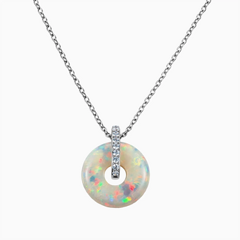 Donut Opal Pave Bar Necklace - Origin Loop 925 Sterling Front View