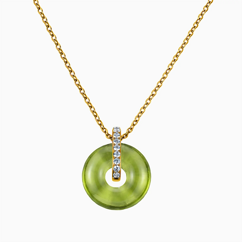 Donut Peridot Pave Bar Necklace - Origin Loop 18KT Yellow Gold Vermeil Front View