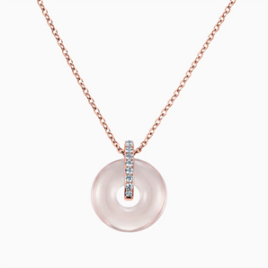 Donut Rose Quartz Pave Bar Necklace - Origin Loop 18KT Rose Gold Vermeil Front View
