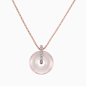 Donut Rose Quartz Pave Bar Necklace - Origin Loop 18KT Rose Gold Vermeil Front View