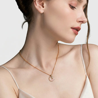 Donut Rose Quartz Pave Bar Necklace - Origin Loop 18KT Rose Gold Vermeil Model Shot