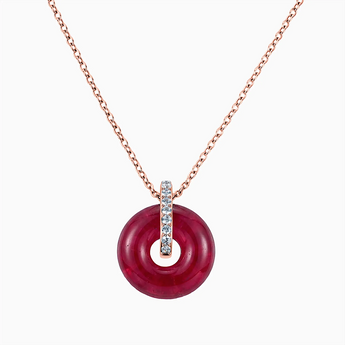 Donut Ruby Pave Bar Necklace - Origin Loop 18KT Rose Gold Vermeil Front View
