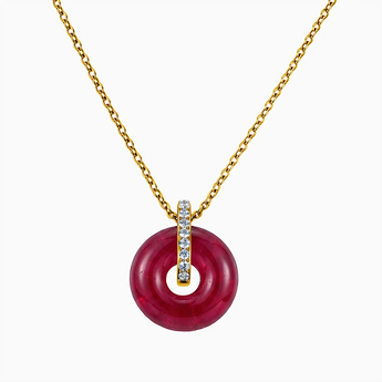 Donut Ruby Pave Bar Necklace - Origin Loop 18KT Yellow Gold Vermeil Front View