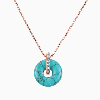 Donut Turquoise Pave Bar Necklace - Origin Loop 18KT Rose Gold Vermeil Front View