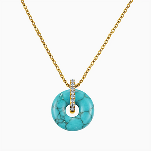 Donut Turquoise Pave Bar Necklace - Origin Loop 18KT Yellow Gold Vermeil Front View