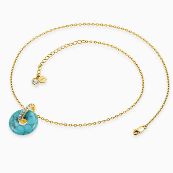 Donut Turquoise Pave Bar Necklace - Origin Loop 18KT Yellow Gold Vermeil Side View