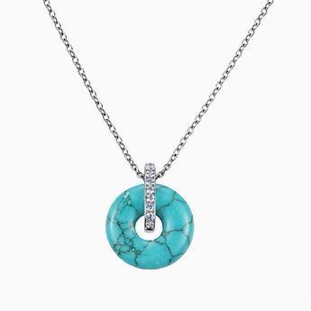 Donut Turquoise Pave Bar Necklace - Origin Loop 925 Sterling Front View