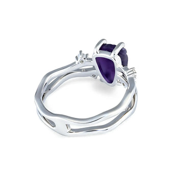 Double Band Raw Amethyst Ring - Interweave 925 Sterling Silver Back View