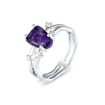 Double Band Raw Amethyst Ring - Interweave 925 Sterling Silver Side View