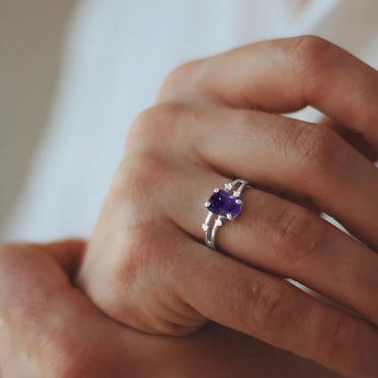 Double Band Raw Amethyst Ring - Interweave 925 Sterling Silver Wearing Diagram