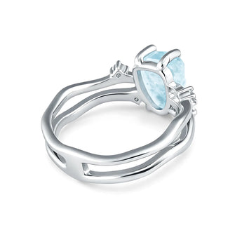 Double Band Raw Aquamarine Ring - Interweave 925 Sterling Silver Back View