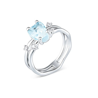 Double Band Raw Aquamarine Ring - Interweave 925 Sterling Silver Side View