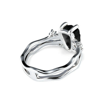 Double Band Raw Black Onyx Ring - Interweave 925 Sterling Silver Back View