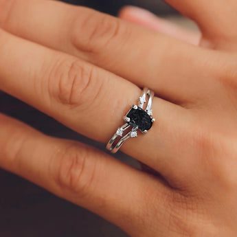 Double Band Raw Black Onyx Ring - Interweave 925 Sterling Silver Wearing Diagram